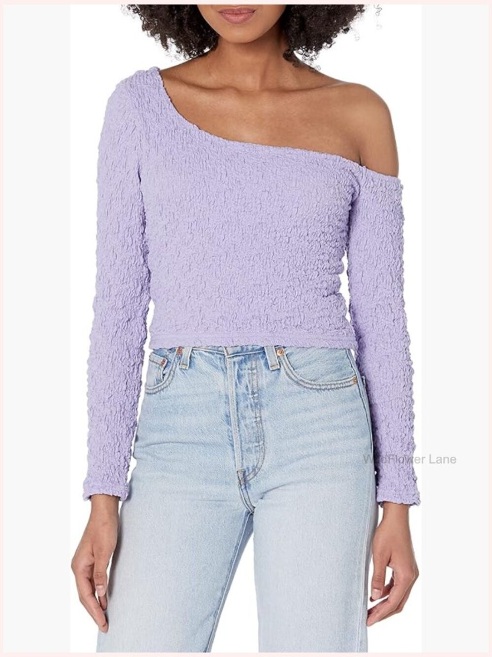 Women's Cotton Blend One Shoulder Long Sleeve Crop Top